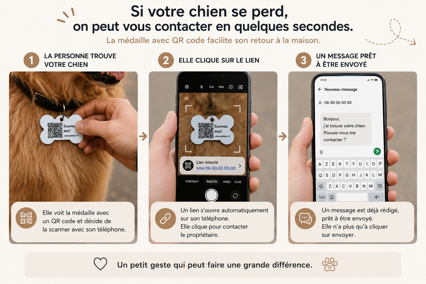 Médaille Double Face – Nom/numéro + QR Code